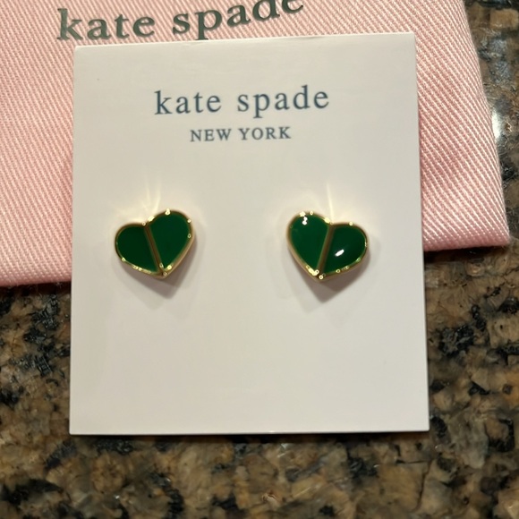 NEW kate spade Heritage Spade Heart Stud Earrings Gold/Green - Picture 5 of 6